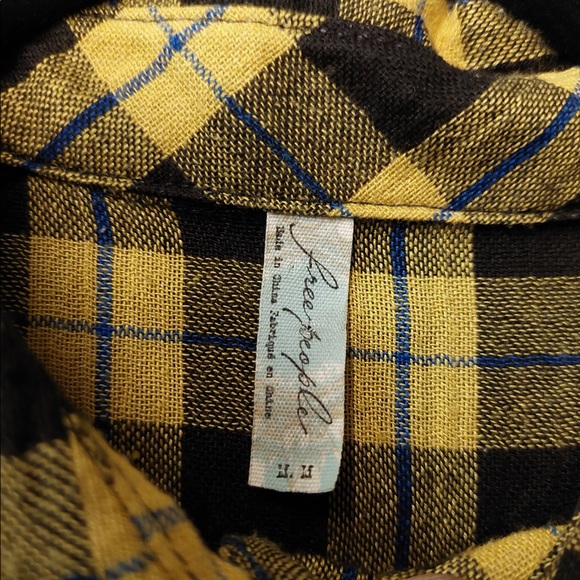 Free People Black & Yellow Plaid Button-Up Medium - Picture 4 of 6